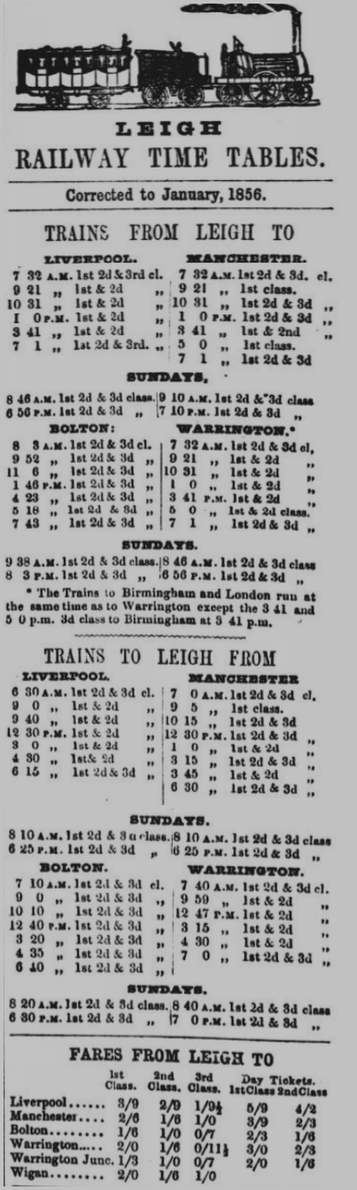 News article 1856 railway timetable