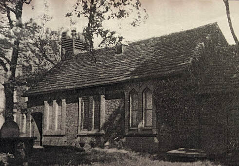 black and white image of early chapel